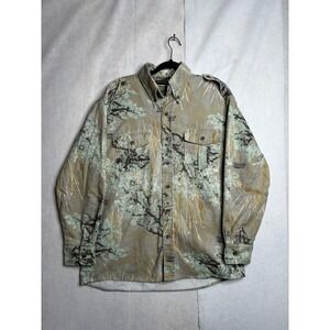 Ghost Camo Mens Medium Camouflage Button Down Hunting Shirt Long Sleeve Epaulets